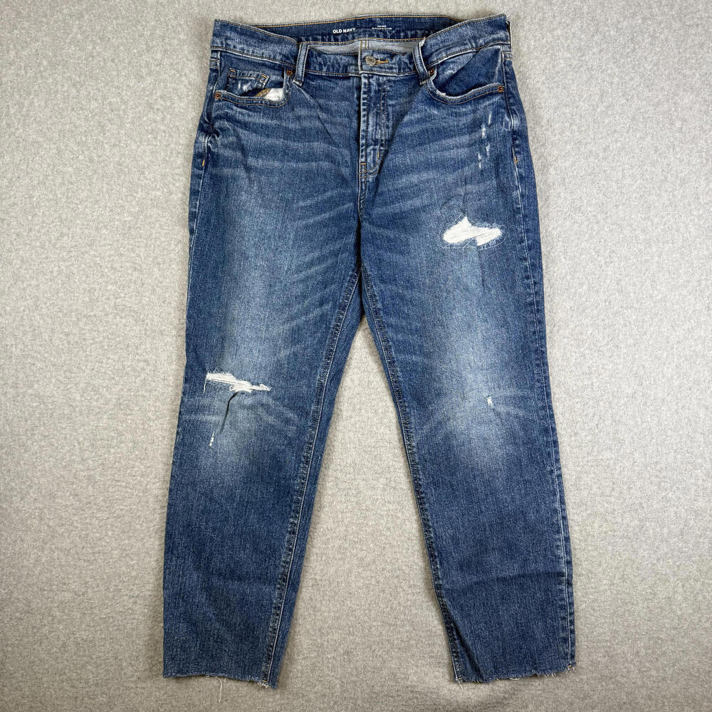 Old Navy Women's Size 8 Medium Wash Blue Distressed Mid Rise Boyfriend Jeans